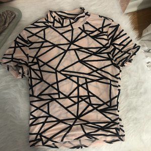 Sheer Pink and Black Mock Neck Tee